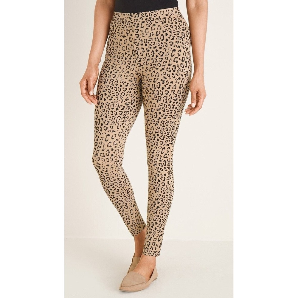 (CL) Chico's Leopard Print Ankle Leggings Tan Black Animal Print Size 2 L